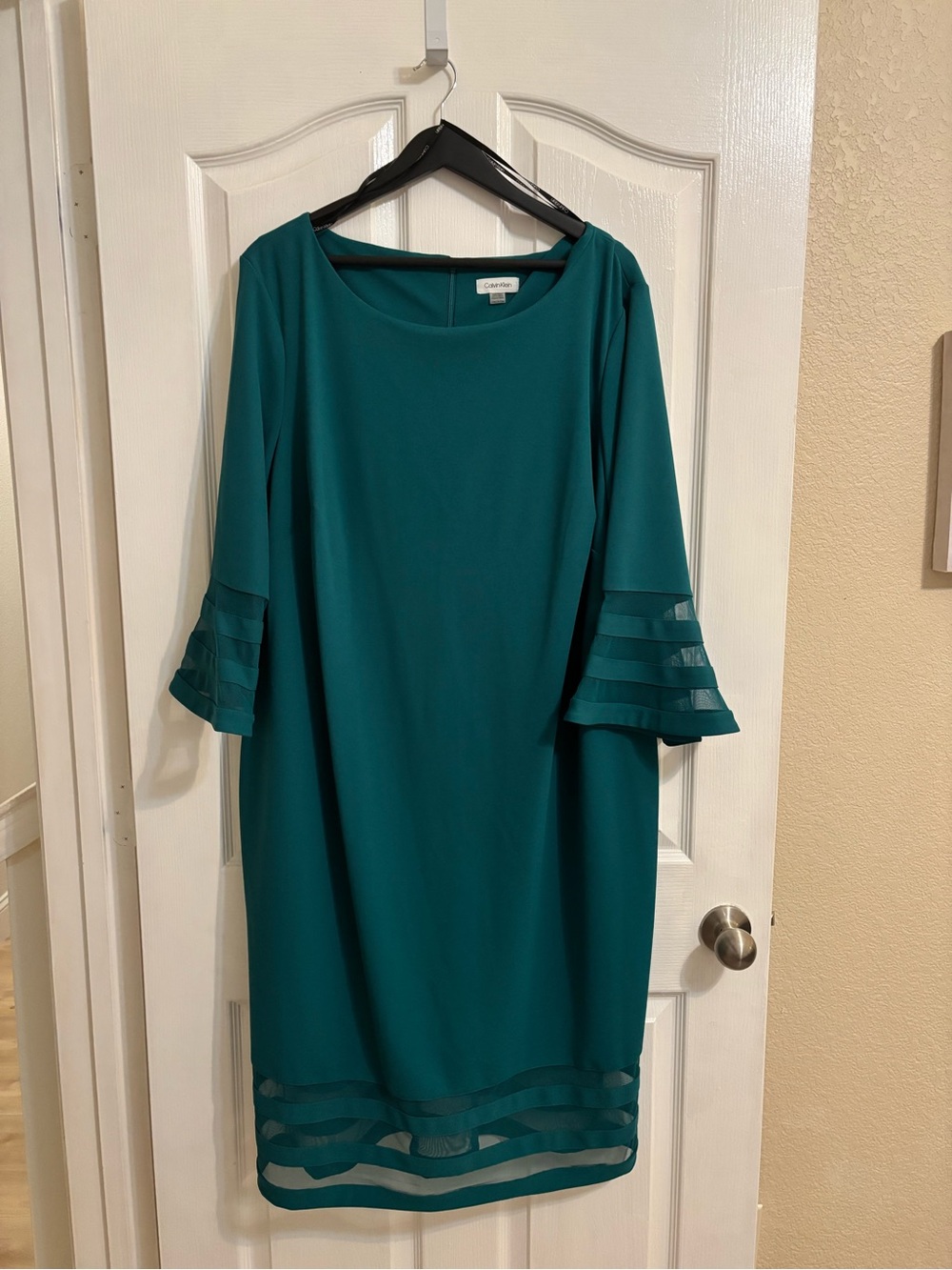 Calvin Klein Teal Midi Dress with Sheer Band Accents